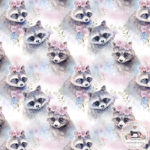 PRE ORDER - Pastel Floral Racoons - Fabric Fabric