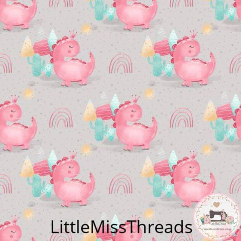 PRE ORDER - Pink Baby Dino Grey - Fabric - Fabric from [store] by Little Miss Threads - 