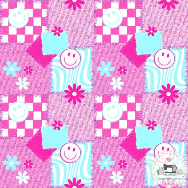 PRE ORDER - Pink Smiley Patch - Fabric Fabric