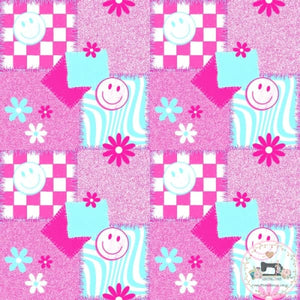 PRE ORDER - Pink Smiley Patch - Fabric Fabric