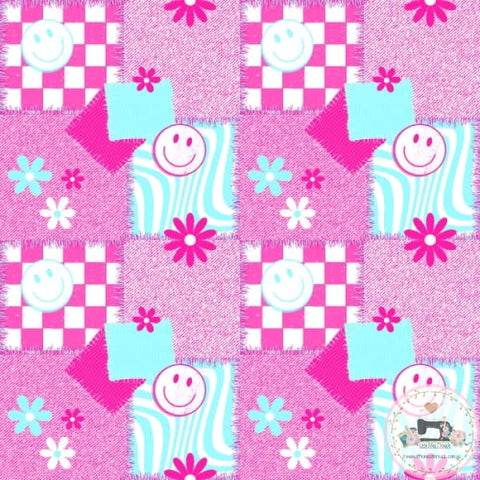 PRE ORDER - Pink Smiley Patch - Fabric Fabric