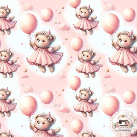 PRE ORDER - Pink Teddy Bear Balloons - Fabric Fabric