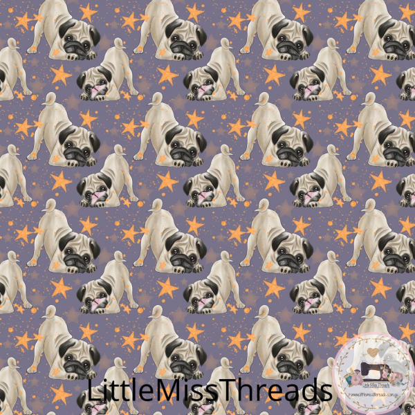 PRE ORDER - Pug Pups Purple - Fabric - Fabric from [store] by Little Miss Threads - 