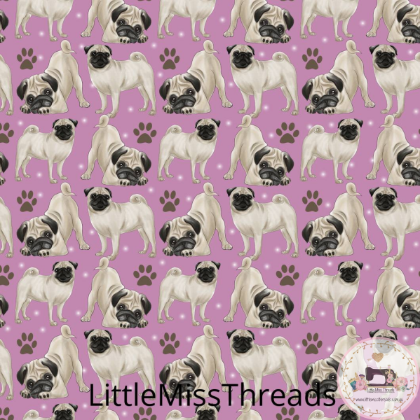 PRE ORDER - Pup Pugs Pink - Fabric - Fabric from [store] by Little Miss Threads - 