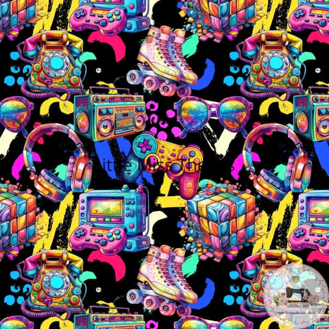 PRE ORDER - Rainbow Retro Black - Fabric Fabric