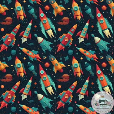 PRE ORDER - Retro Rocket Ships - Fabric Fabric
