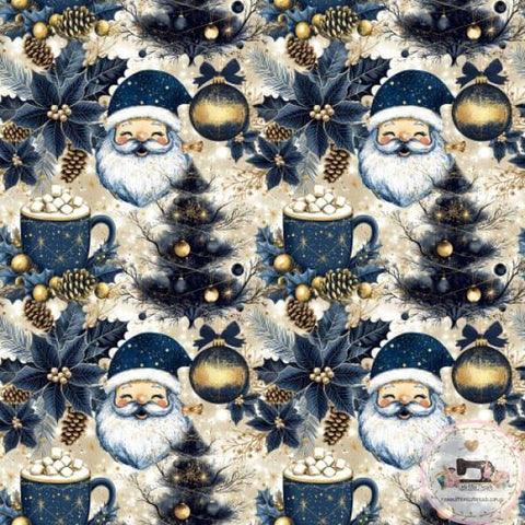 PRE ORDER Santa Hot Chocolate Blue Fabric Fabric