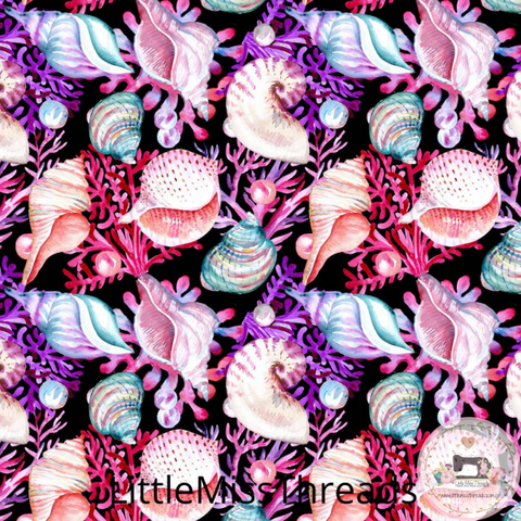 PRE ORDER - Sea Shells Black - Fabric - Fabric from [store] by Little Miss Threads - 