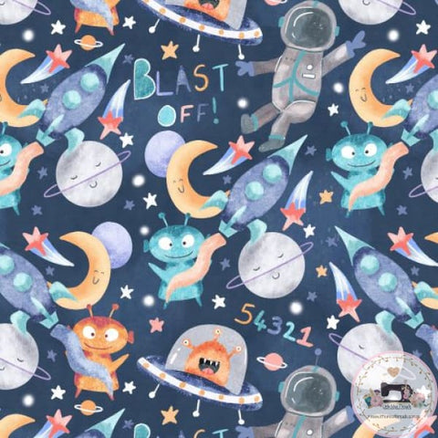 PRE ORDER - Space Blast Off Navy - Fabric Fabric