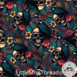 PRE ORDER - Tropical Skulls - Fabric - Fabric from [store] by Little Miss Threads - 