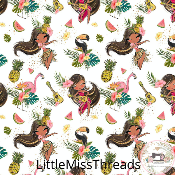PRE ORDER Tropical Vibes Hula White - Fabric from [store] by Mini Mooches - 