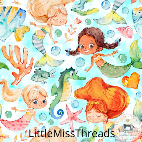 PRE ORDER - Under the Sea Mermaids Green - Fabric - Fabric from [store] by Little Miss Threads - 