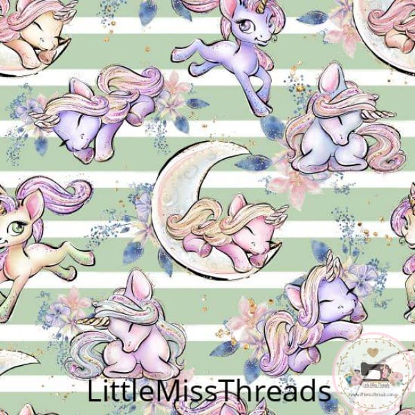 PRE ORDER - Unicorn Dreams Green Stripe Moon - Fabric - Fabric from [store] by Little Miss Threads - 