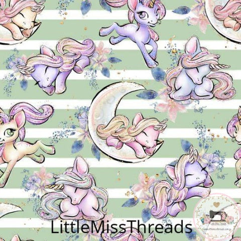 PRE ORDER - Unicorn Dreams Green Stripe Moon - Fabric - Fabric from [store] by Little Miss Threads - 