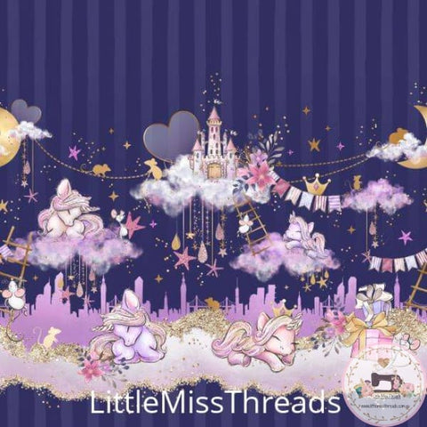 PRE ORDER - Unicorn Mice Navy Scene - Fabric - Fabric from [store] by Little Miss Threads - 