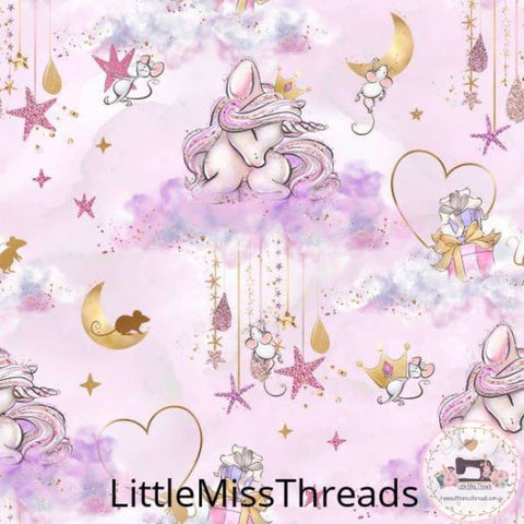 PRE ORDER - Unicorn Mice Pink Cloud - Fabric - Fabric from [store] by Little Miss Threads - 