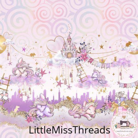 PRE ORDER - Unicorn Mice Pink Scene - Fabric - Fabric from [store] by Little Miss Threads - 