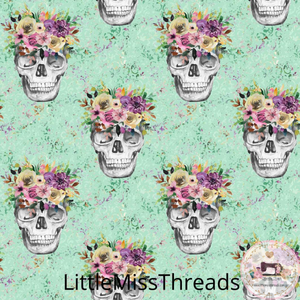 PRE ORDER - Vintage Skulls Green - Fabric - Fabric from [store] by Little Miss Threads - 