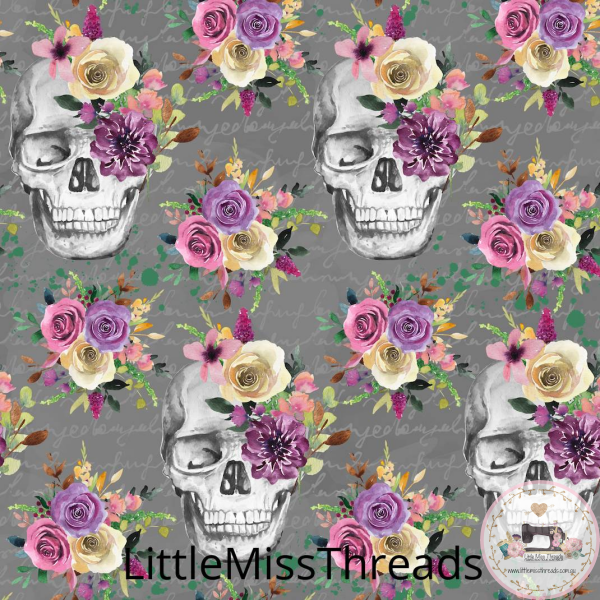PRE ORDER - Vintage Skulls Grey - Fabric - Fabric from [store] by Little Miss Threads - 