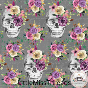 PRE ORDER - Vintage Skulls Grey - Fabric - Fabric from [store] by Little Miss Threads - 