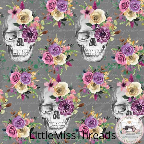 PRE ORDER - Vintage Skulls Grey - Fabric - Fabric from [store] by Little Miss Threads - 