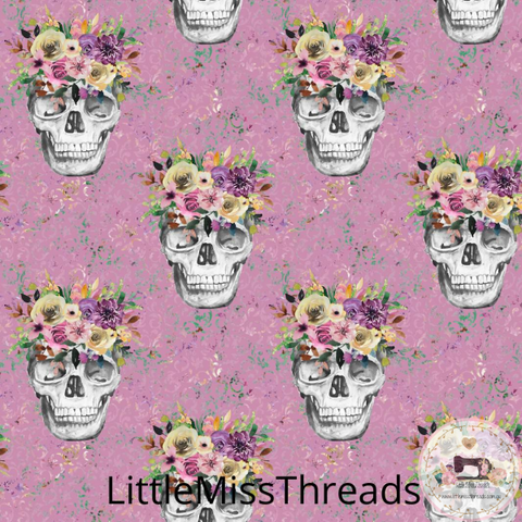 PRE ORDER - Vintage Skulls Pink - Fabric - Fabric from [store] by Little Miss Threads - 