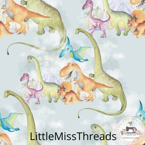 PRE ORDER - Watercolour Dinosaurs Blue - Fabric - Fabric from [store] by Little Miss Threads - 