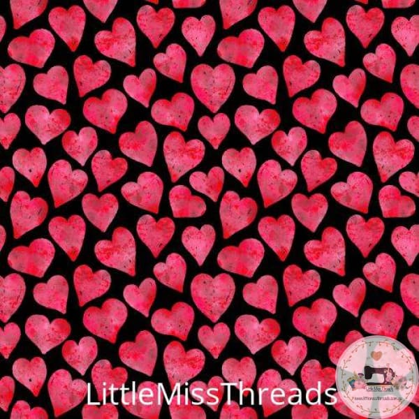 PRE ORDER - Watercolour Hearts on Black - Fabric - Fabric from [store] by Little Miss Threads - 