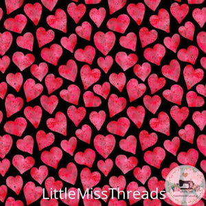 PRE ORDER - Watercolour Hearts on Black - Fabric - Fabric from [store] by Little Miss Threads - 