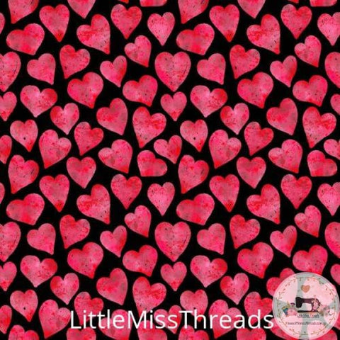 PRE ORDER - Watercolour Hearts on Black - Fabric - Fabric from [store] by Little Miss Threads - 
