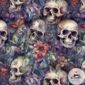 PRE ORDER - Watercolour Painted Skulls - Fabric Fabric
