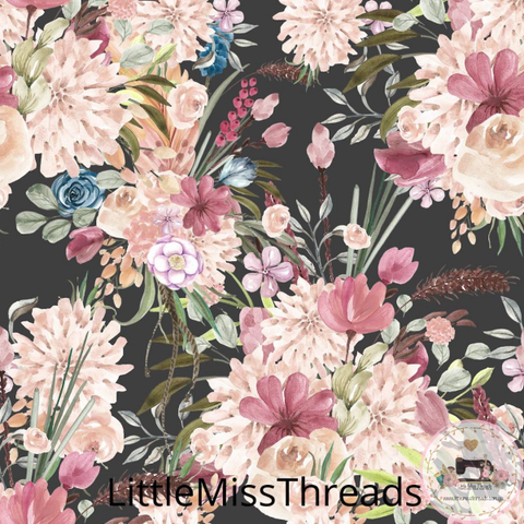 PRE ORDER - Winter Boho Blooms Charcoal - Fabric - Fabric from [store] by Little Miss Threads - 
