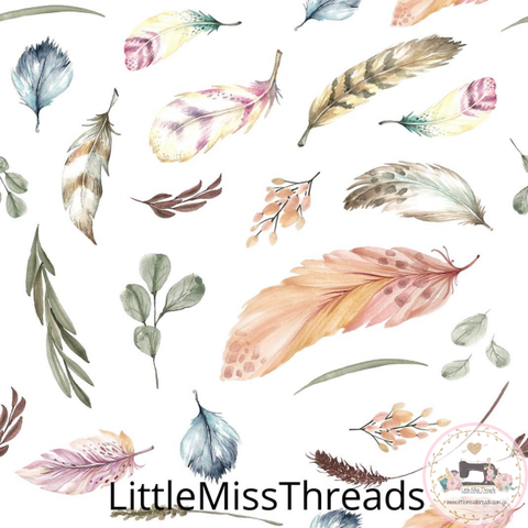 PRE ORDER - Winter Boho Blooms Feathers - Fabric - Fabric from [store] by Little Miss Threads - 