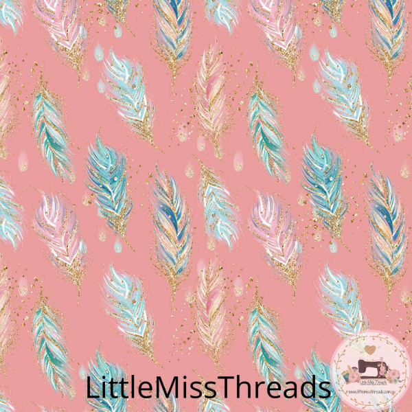 PRE ORDER - Woodland Babes Pink Feathers - Fabric - Fabric from [store] by Mini Mooches - 
