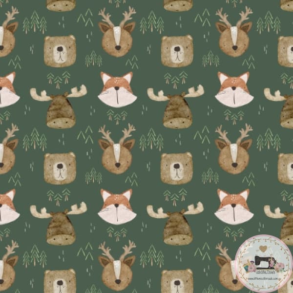 PRE ORDER - Woodland Forest Animals Green - Fabric Fabric