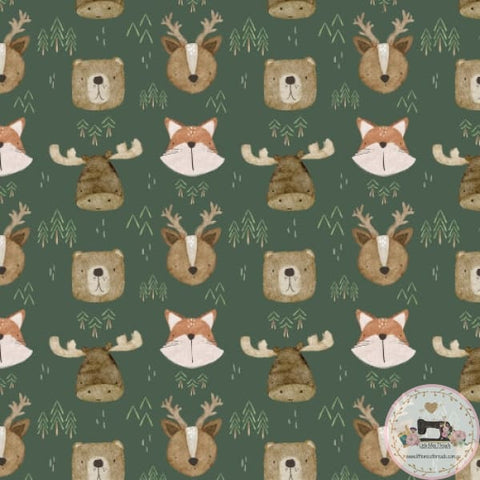 PRE ORDER - Woodland Forest Animals Green - Fabric Fabric
