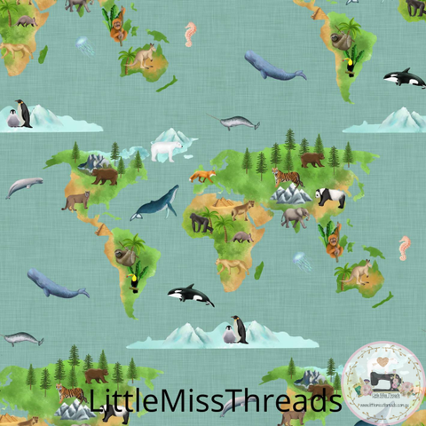 PRE ORDER - World Map Wanderlust - Fabric - Fabric from [store] by Little Miss Threads - 