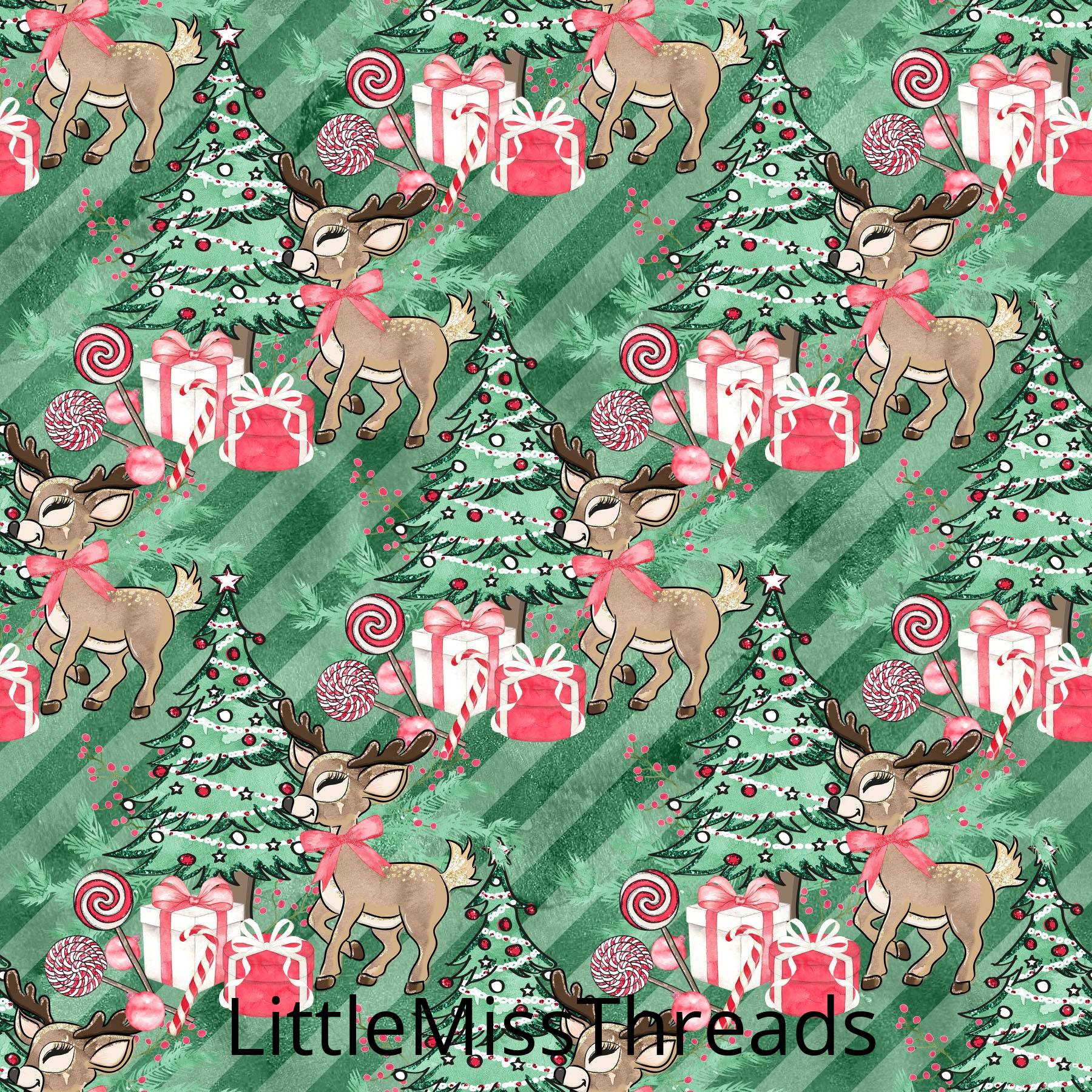 PRE ORDER Christmas Forest Reindeer Green Fabric - Fabric from [store] by Mini Mooches - 