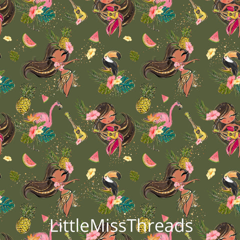 PRE ORDER Tropical Vibes Hula Khaki - Fabric from [store] by Mini Mooches - 