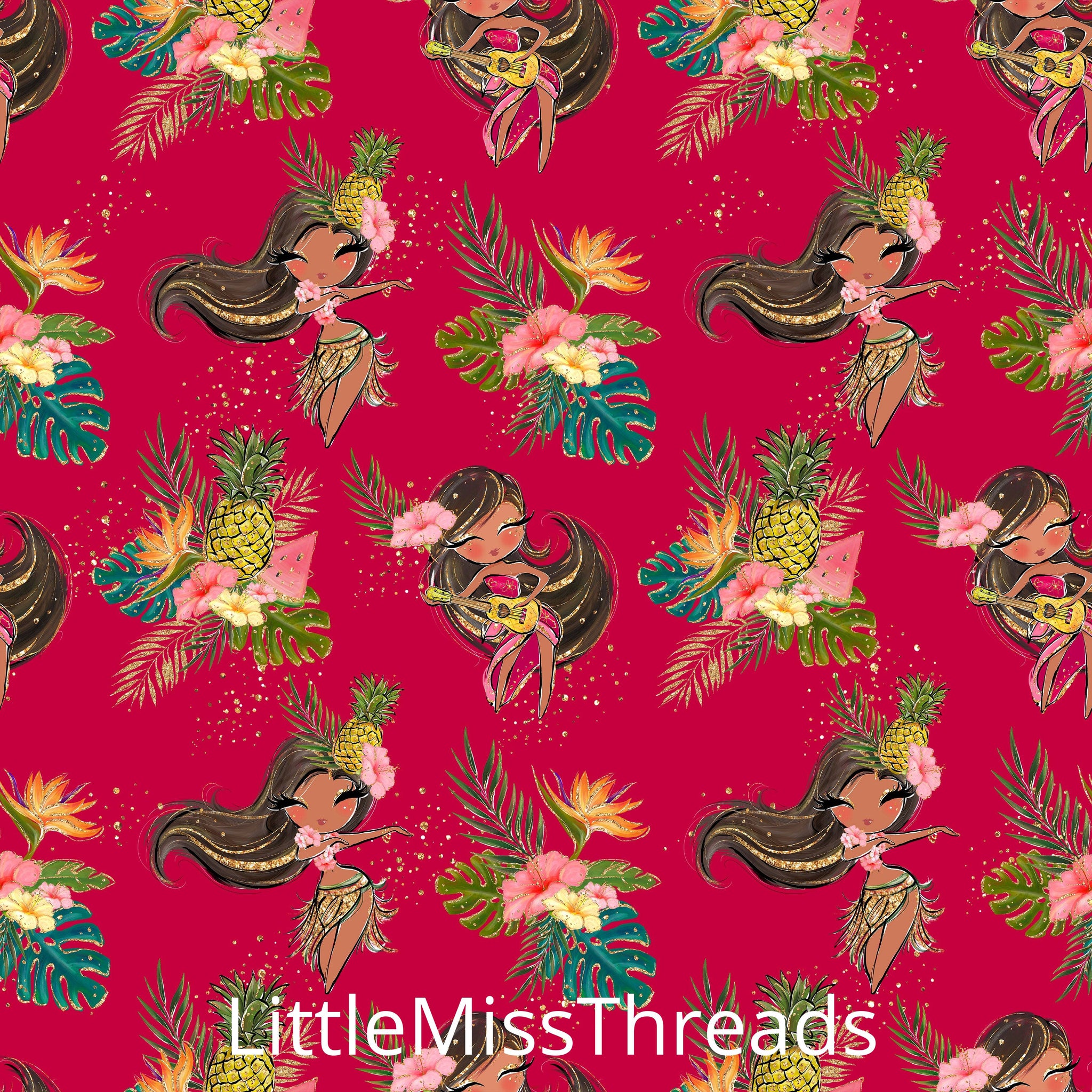 PRE ORDER Tropical Vibes Hula Red - Fabric from [store] by Mini Mooches - 