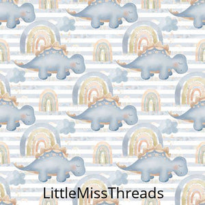 PRE ORDER - Baby Dino Blue White Stripe - Fabric - Fabric from [store] by Little Miss Threads - 