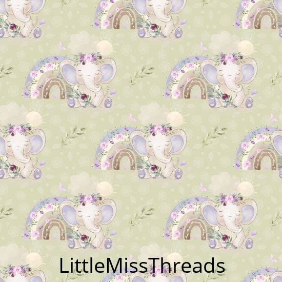 PRE ORDER - Baby Elephant Green Flower - Fabric - Fabric from [store] by Little Miss Threads - 