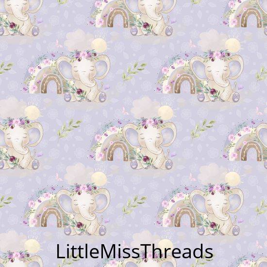 PRE ORDER - Baby Elephant Purple Flower - Fabric - Fabric from [store] by Little Miss Threads - 