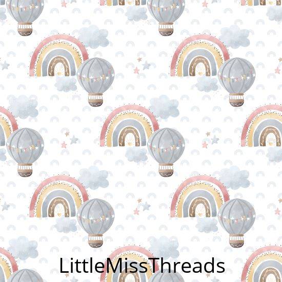 PRE ORDER - Baby Rainbow Balloon Ride White - Fabric - Fabric from [store] by Little Miss Threads - 
