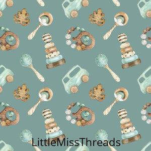 PRE ORDER - Baby Rattles Teal - Fabric - Fabric from [store] by Little Miss Threads - 