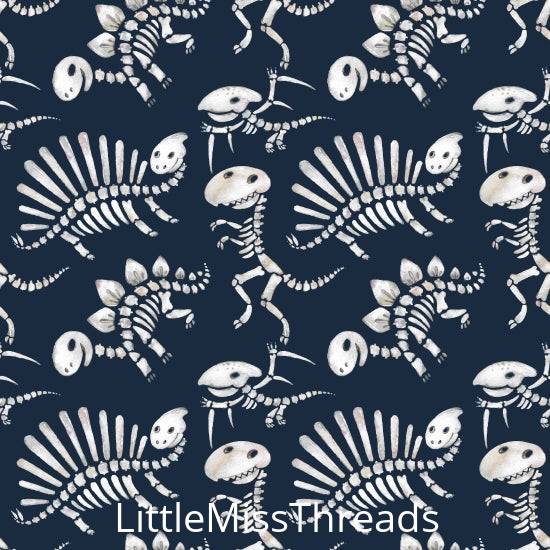 PRE ORDER - Dinosaur Bones Dark Blue Small - Fabric - Fabric from [store] by Little Miss Threads - 
