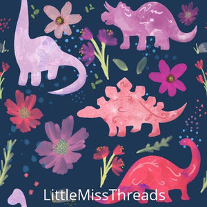 PRE ORDER - Dinosaur Flower Navy - Fabric - Fabric from [store] by Little Miss Threads - 