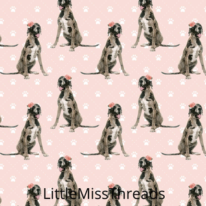 IN STOCK - Great Dane Pink Pups - COTTON LYCRA - Fabric from [store] by Little Miss Threads - 
