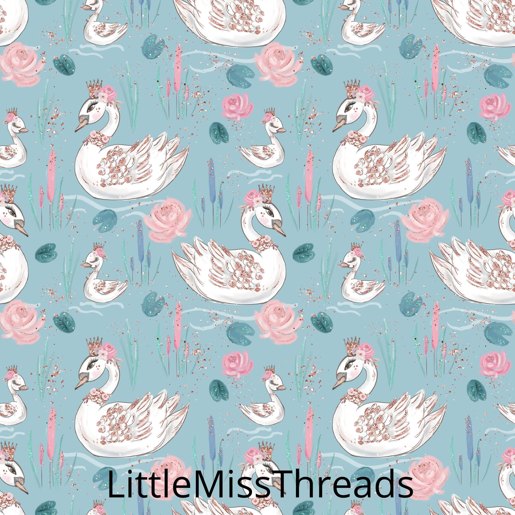 PRE ORDER Baby Animals Blue Swans Fabric - Fabric from [store] by Mini Mooches - 