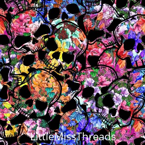 PRE ORDER - Multicolour Floral Skulls - Fabric - Fabric from [store] by Little Miss Threads - 